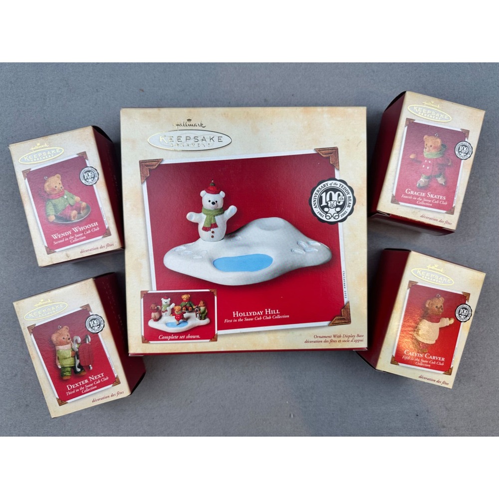 Hallmark Keepsake 100th Anniversary of the Teddy Bear Hollyday Hill Complete NEW
